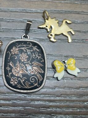 Vintage Enamel Charm Bundle Butterfly Unicorn Bird Gold Tone Cute Jewelry DIY